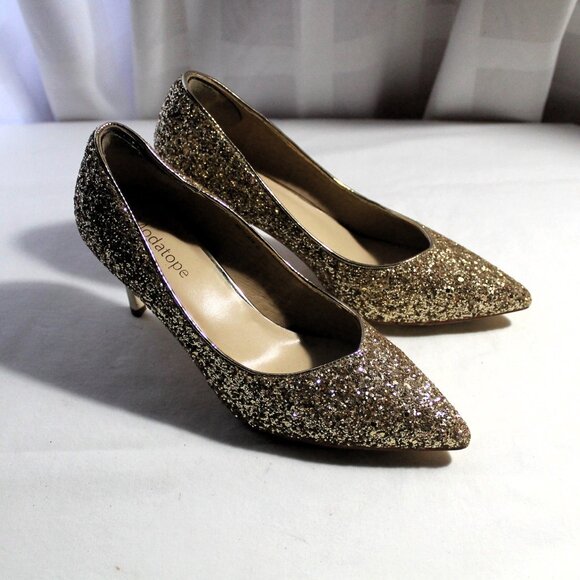 Modatope Gold Glitter Stiletto Heels, Size 6, EUC - Picture 2 of 8